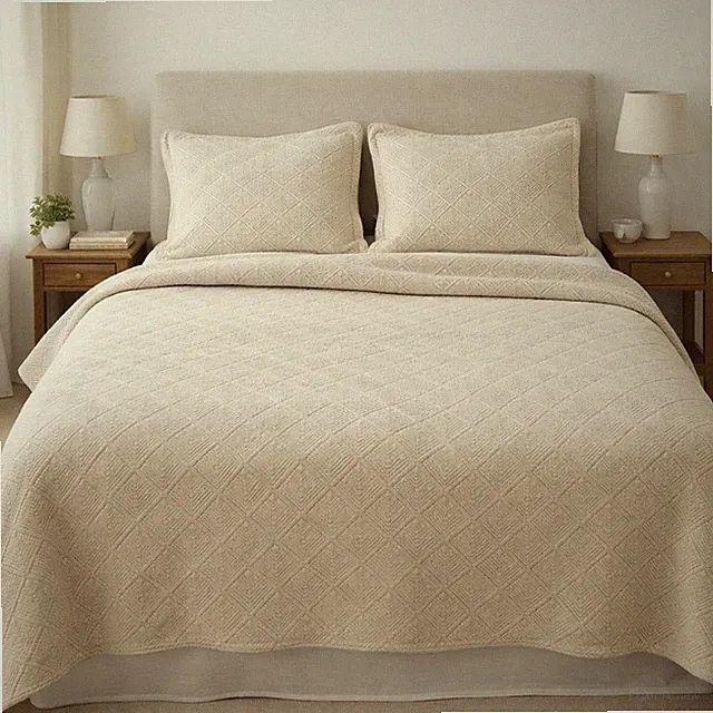 3-pc Peacock Alley Queen Coverlet & Two Shams Egyptian Cotton Pyramid Embossed