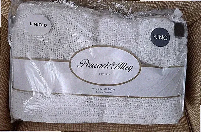 Brand New Peacock Alley White KING Coverlet. PORTUGAL