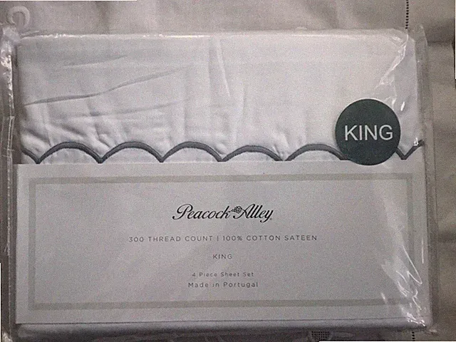 Peacock Alley 300TC 100% Cotton Sateen King Sheets White, Embroidered, Portugal