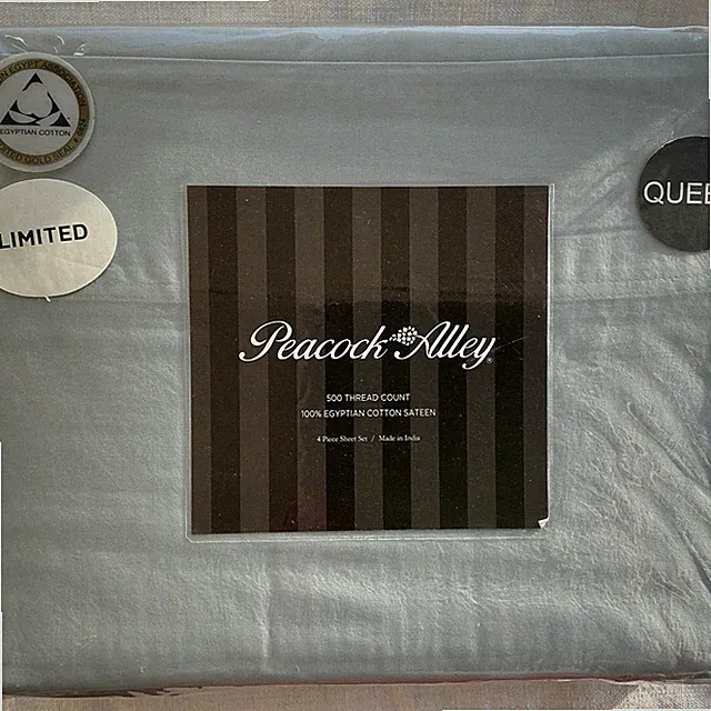 Peacock Alley 500TC 100% Cotton Sateen Queen Sheets- Blue-Made in India
