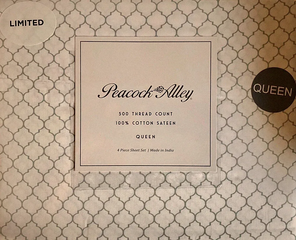 Peacock Alley 500TC 100% Cotton Sateen Sheets - Queen - Trellis - Grey