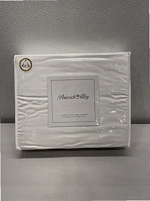 Peacock Alley Emily Egyptian Cotton 4 Piece Sheet Set White Queen Sealed