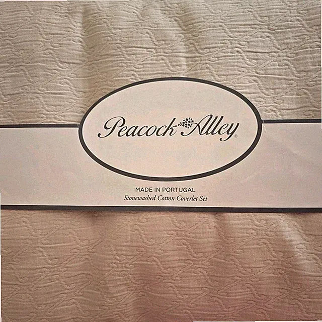 Peacock Alley Geometric Beige Stonewashed Full Queen Coverlet & Shams Set NEW