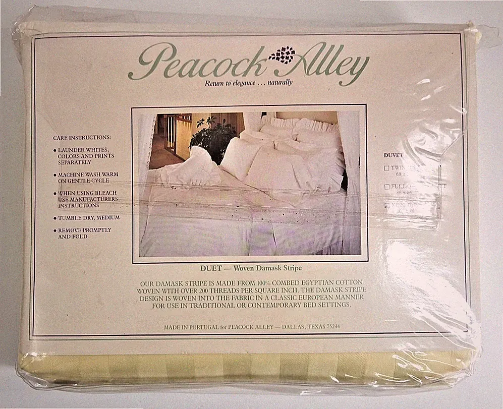 Peacock Alley King Duvet Duet102x86-Woven Damask Stripe 100% Combed Egypt Cotton