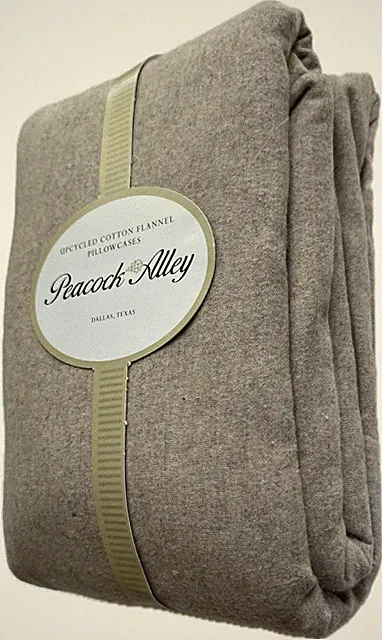 Peacock Alley Pair KING Size Pillowcases Ivory Taupe Brown Cotton Flannel New
