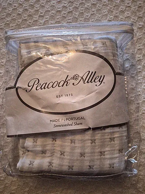 Peacock Alley Portugal Wht/Gray Standard Pillow Cover Sham Stonewash Cotton NEW